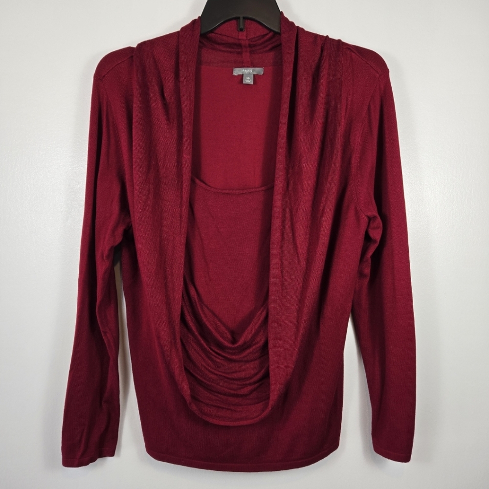 Apt 9 Red Long Sleeve Faux Wrap Drapey Cowl Neck Sweater Top Size XL